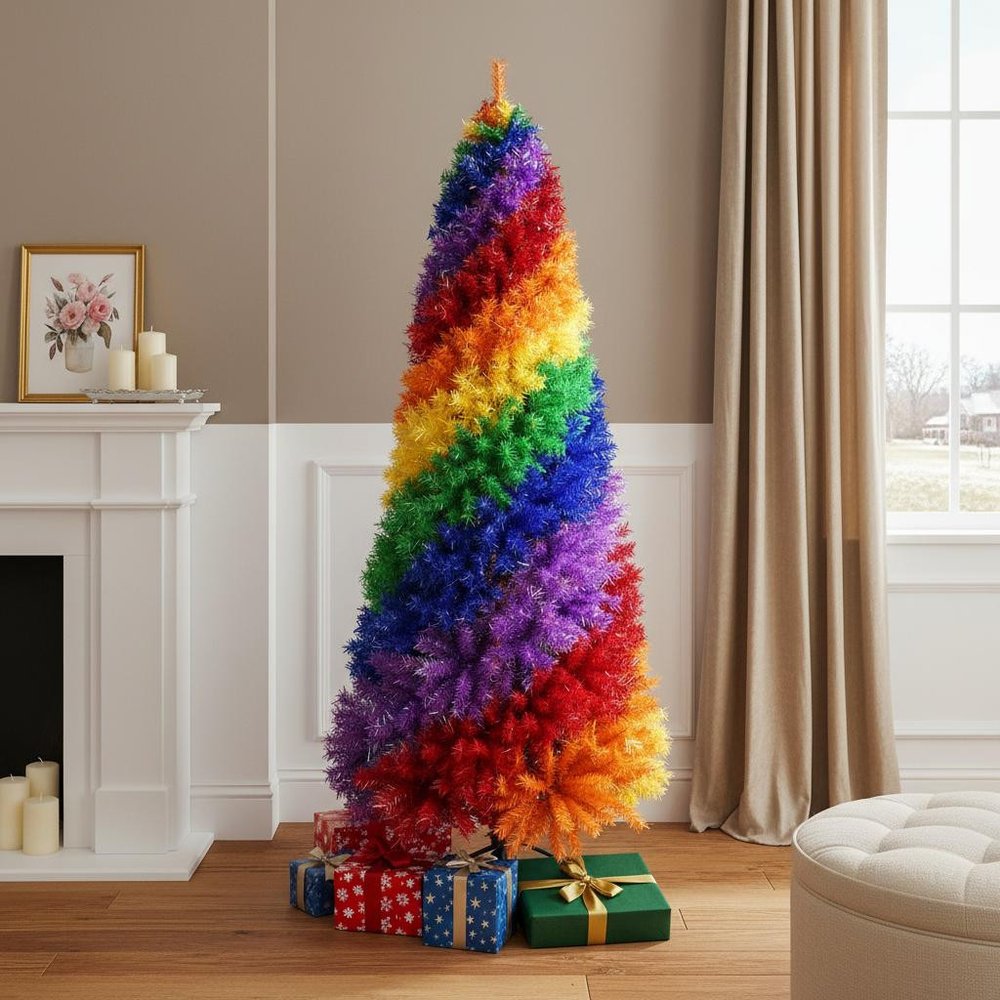 6' Blue Forest Green Purple Red And Yellow Spiral Spruce Christmas Tree — view 5