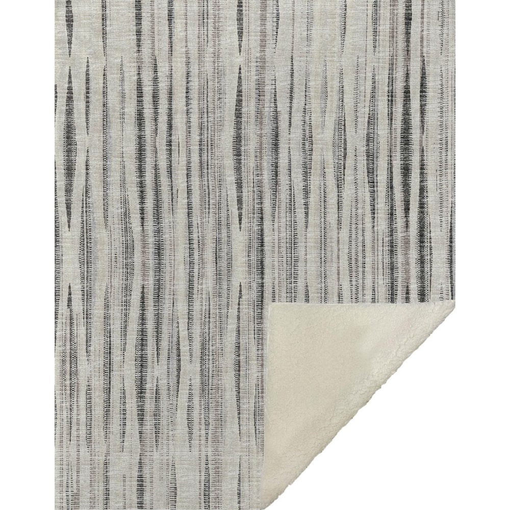 50" X 70" Beige And Charcoal Striped Microfiber Plush Throw Blanket HomeRoots