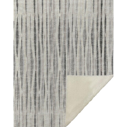 50" X 70" Beige And Charcoal Striped Microfiber Plush Throw Blanket HomeRoots