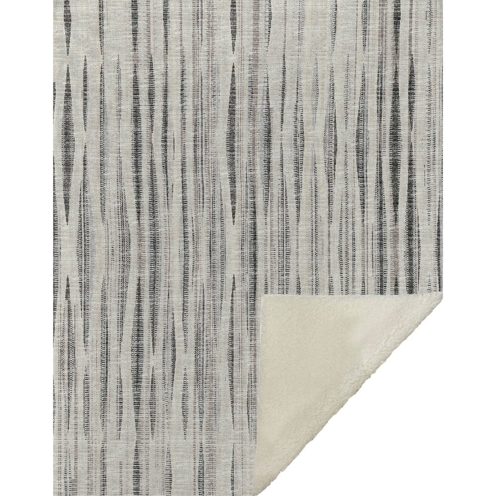 50" X 70" Beige And Charcoal Striped Microfiber Plush Throw Blanket HomeRoots
