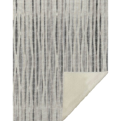 50" X 70" Beige And Charcoal Striped Microfiber Plush Throw Blanket HomeRoots