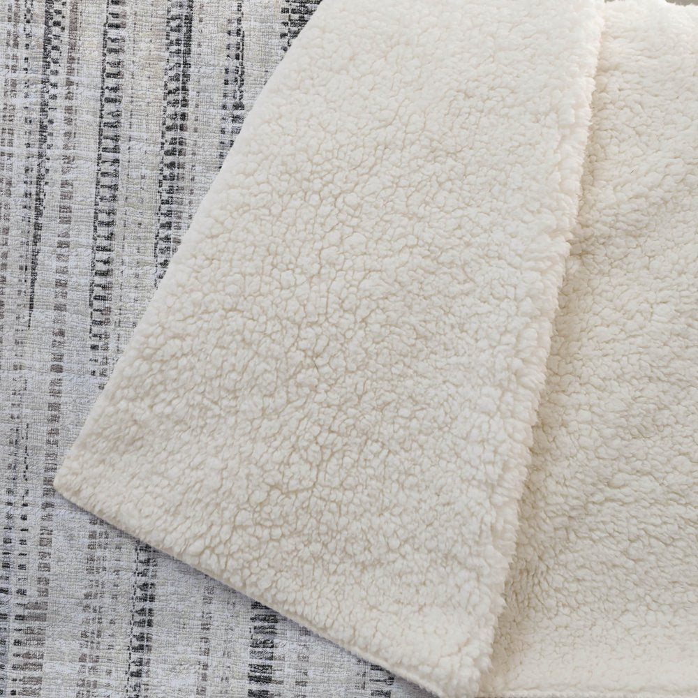 50" X 70" Beige And Charcoal Striped Microfiber Plush Throw Blanket HomeRoots