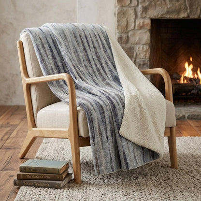 50" X 70" Pacific Blue And Brown Striped Plush Throw Blanket HomeRoots