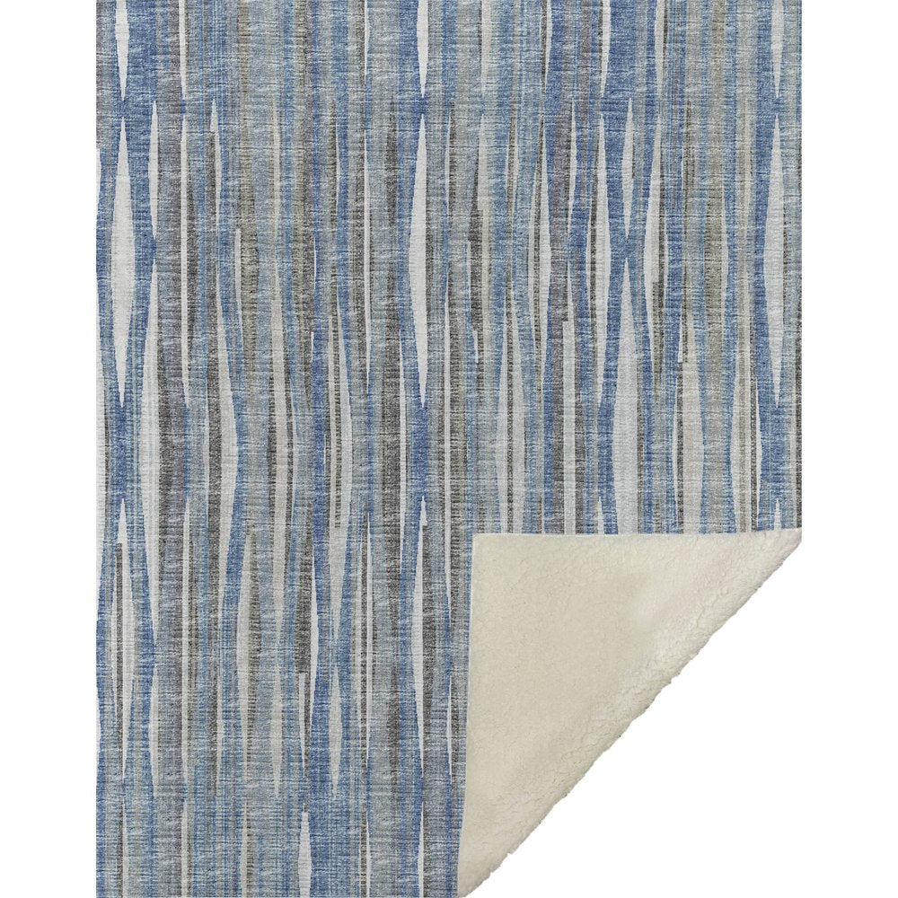 50" X 70" Blue And Beige Striped Microfiber Plush Throw Blanket HomeRoots