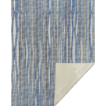 50" X 70" Blue And Beige Striped Microfiber Plush Throw Blanket HomeRoots