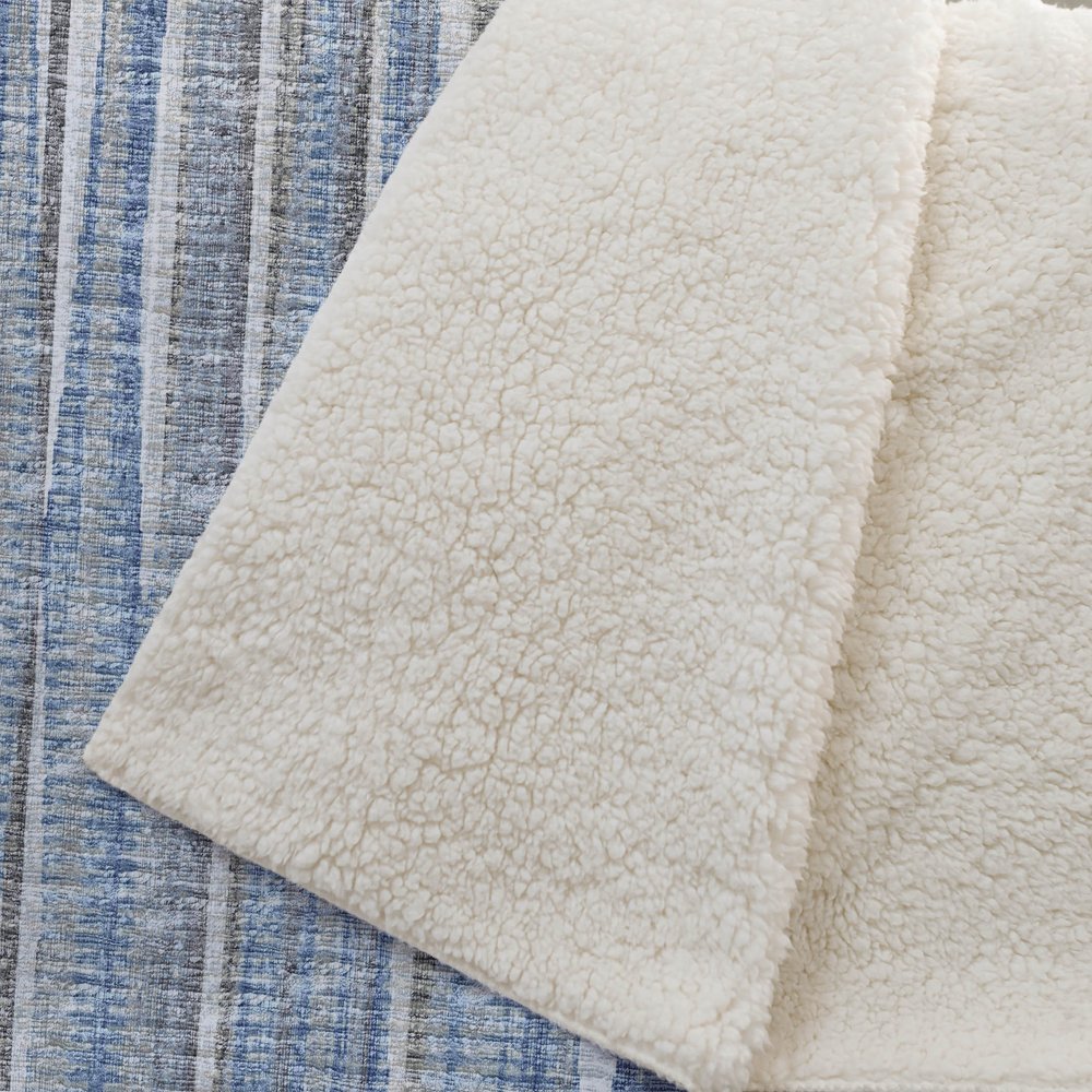 50" X 70" Blue And Beige Striped Microfiber Plush Throw Blanket HomeRoots