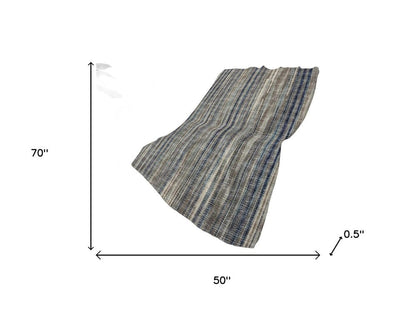 50" X 70" Brown And Blue Striped Plush Throw Blanket HomeRoots