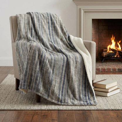 50" X 70" Brown And Blue Striped Plush Throw Blanket HomeRoots