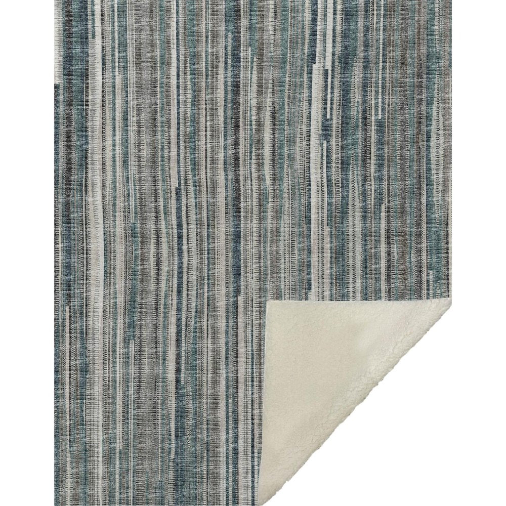 50" X 70" Ivory And Blue Striped Microfiber Plush Throw Blanket HomeRoots