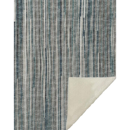 50" X 70" Ivory And Blue Striped Microfiber Plush Throw Blanket HomeRoots