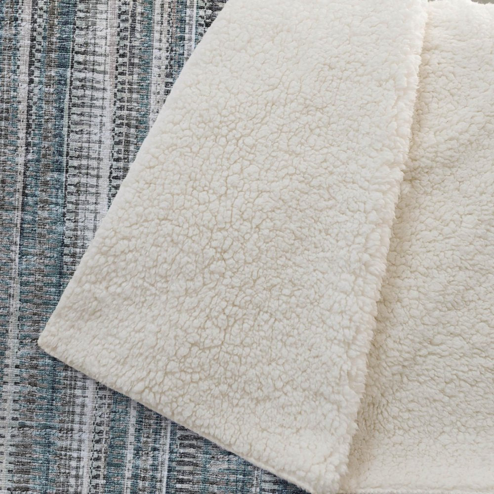 50" X 70" Ivory And Blue Striped Microfiber Plush Throw Blanket HomeRoots