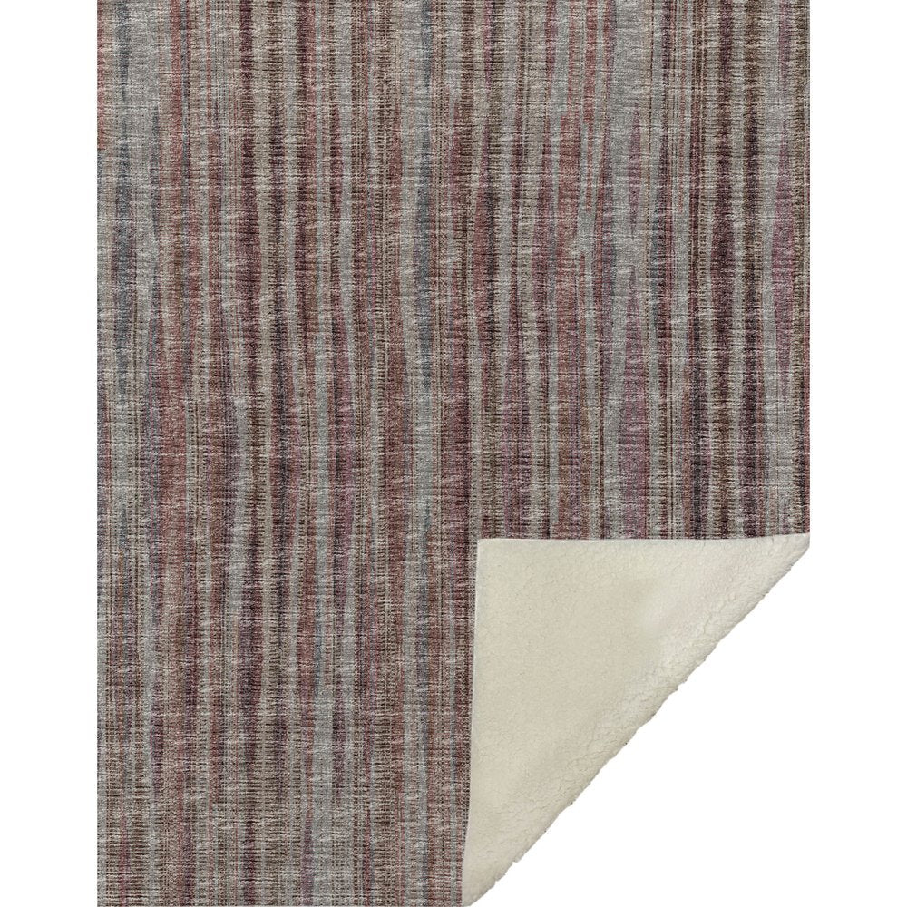 50" X 70" Burgundy And Beige Striped Microfiber Plush Throw Blanket HomeRoots