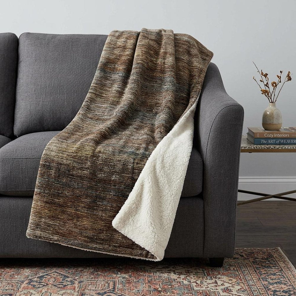 50" X 70" Brown And Blue Abstract Plush Throw Blanket HomeRoots