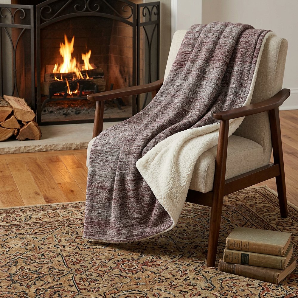 50" X 70" Burgundy And Beige Abstract Polyester Woven Plush Throw Blanket HomeRoots