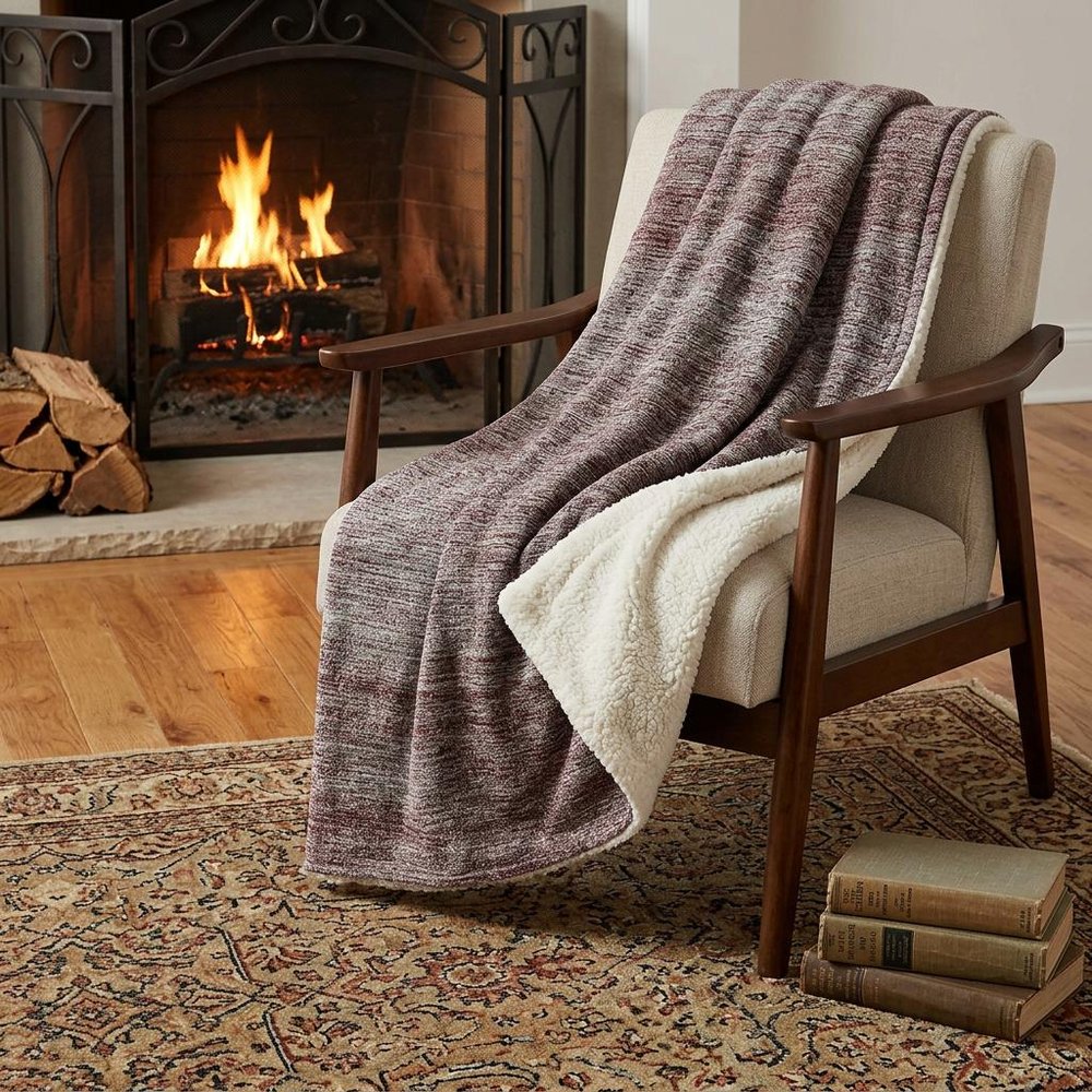 50" X 70" Burgundy And Beige Abstract Polyester Woven Plush Throw Blanket HomeRoots