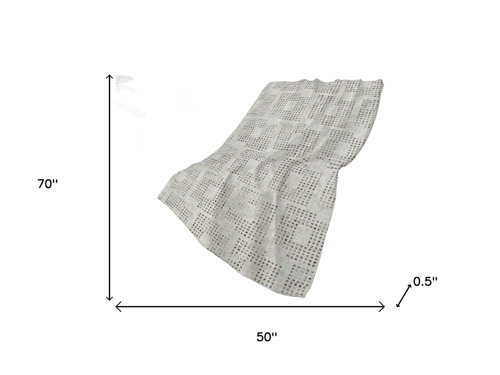 50" X 70" Beige And Charcoal Geometric Polyester Woven Plush Throw Blanket HomeRoots