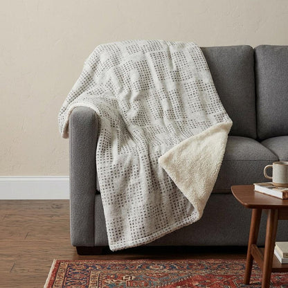 50" X 70" Beige And Charcoal Geometric Polyester Woven Plush Throw Blanket HomeRoots