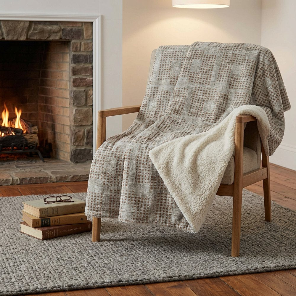 50" X 70" Cinnamon And Beige Geometric Polyester Woven Plush Throw Blanket HomeRoots