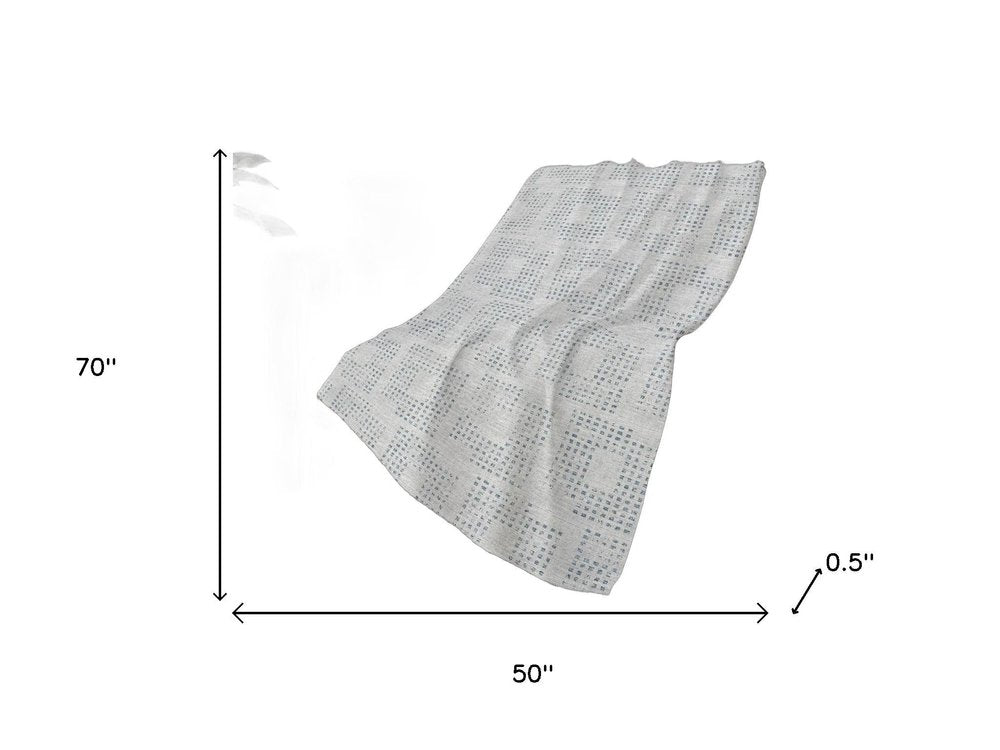 50" X 70" Silver And Blue Geometric Polyester Woven Plush Throw Blanket HomeRoots