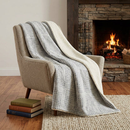 50" X 70" Silver And Blue Geometric Polyester Woven Plush Throw Blanket HomeRoots