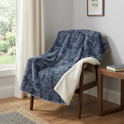 50" X 70" Blue And Ivory Geometric Polyester Woven Plush Throw Blanket HomeRoots