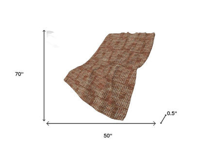 50" X 70" Brown And Beige Geometric Polyester Woven Plush Throw Blanket HomeRoots