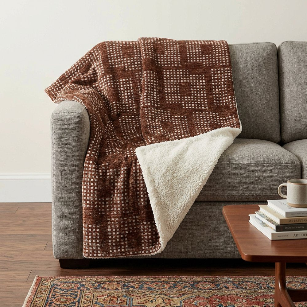 50" X 70" Brown And Beige Geometric Polyester Woven Plush Throw Blanket HomeRoots
