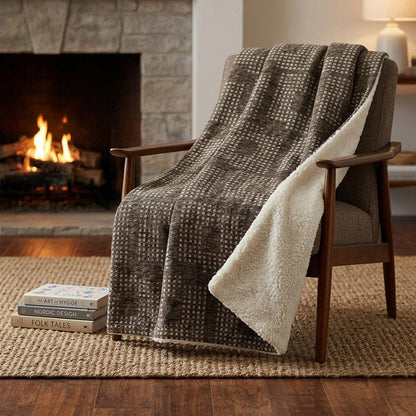 50" X 70" Brown And Ivory Geometric Polyester Woven Plush Throw Blanket HomeRoots
