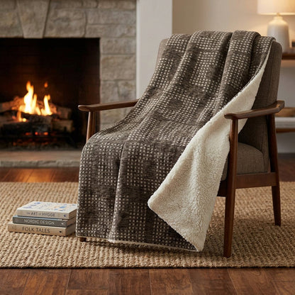 50" X 70" Brown And Ivory Geometric Polyester Woven Plush Throw Blanket HomeRoots