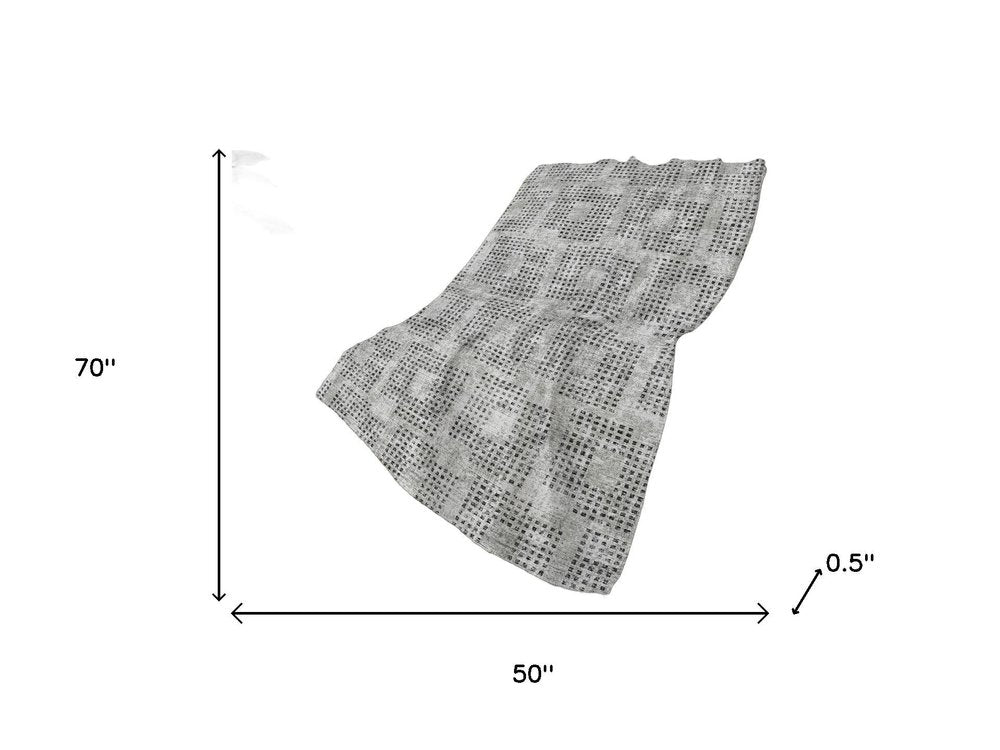 50" X 70" Gray And Silver Geometric Polyester Woven Plush Throw Blanket HomeRoots