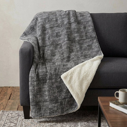 50" X 70" Black And Silver Geometric Polyester Woven Plush Throw Blanket HomeRoots