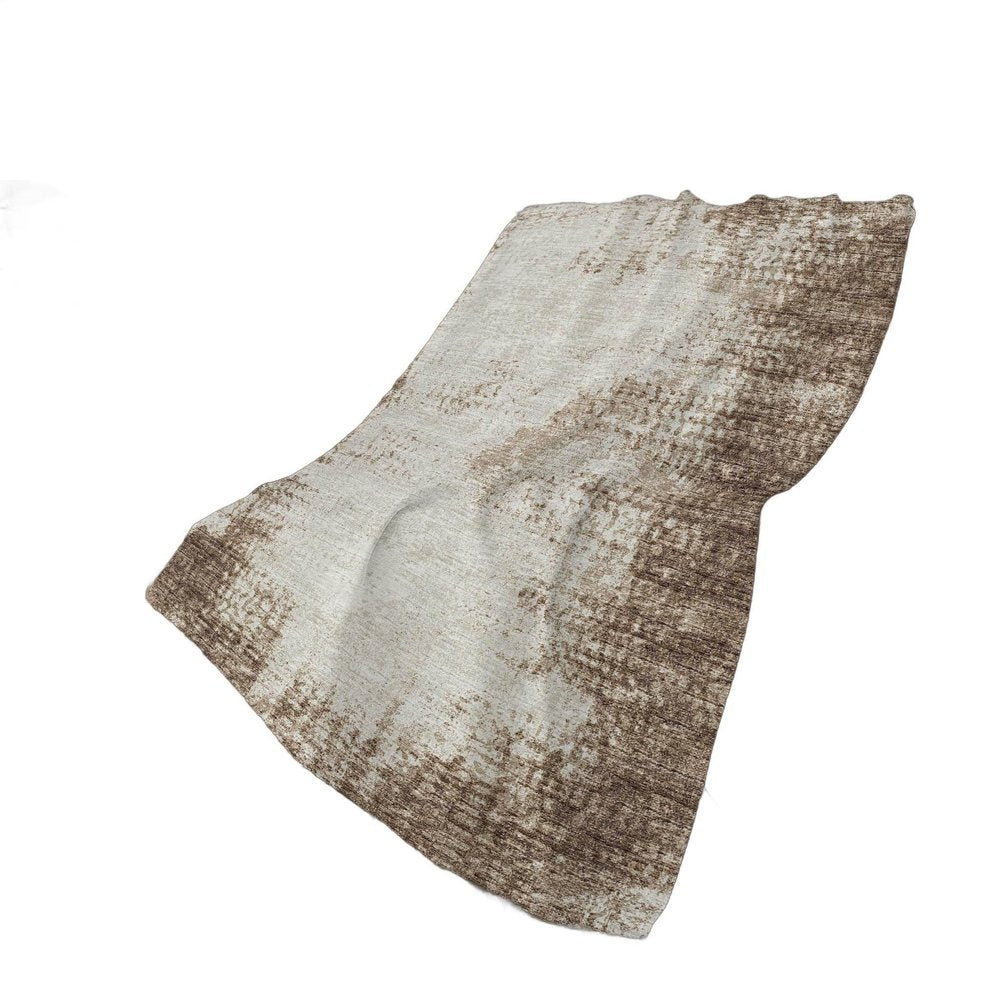 50" X 70" Brown And Beige Abstract Polyester Woven Plush Throw Blanket HomeRoots