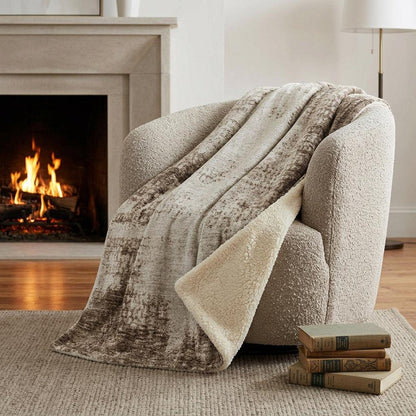 50" X 70" Brown And Beige Abstract Polyester Woven Plush Throw Blanket HomeRoots