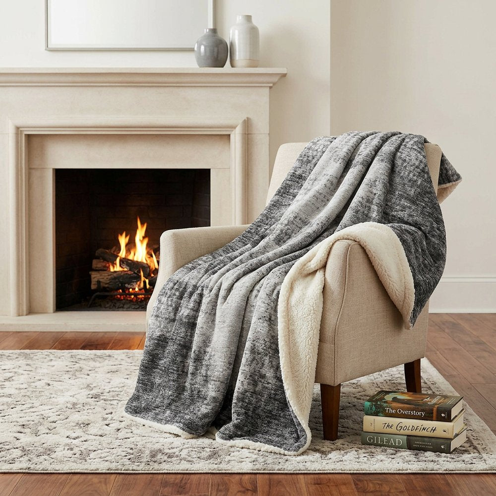 50" X 70" Black And Beige Abstract Polyester Woven Plush Throw Blanket HomeRoots