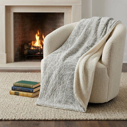 50" X 70" Beige And Gray Abstract Polyester Woven Plush Throw Blanket HomeRoots