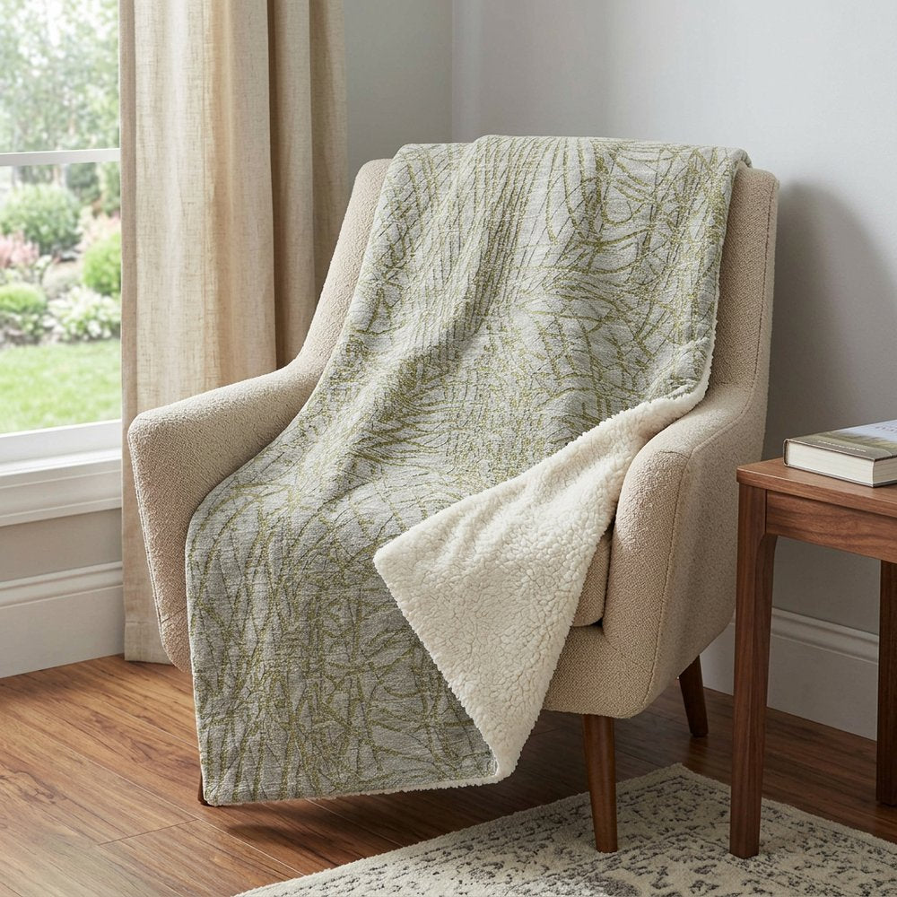 50" X 70" Sage And Beige Abstract Polyester Woven Plush Throw Blanket HomeRoots