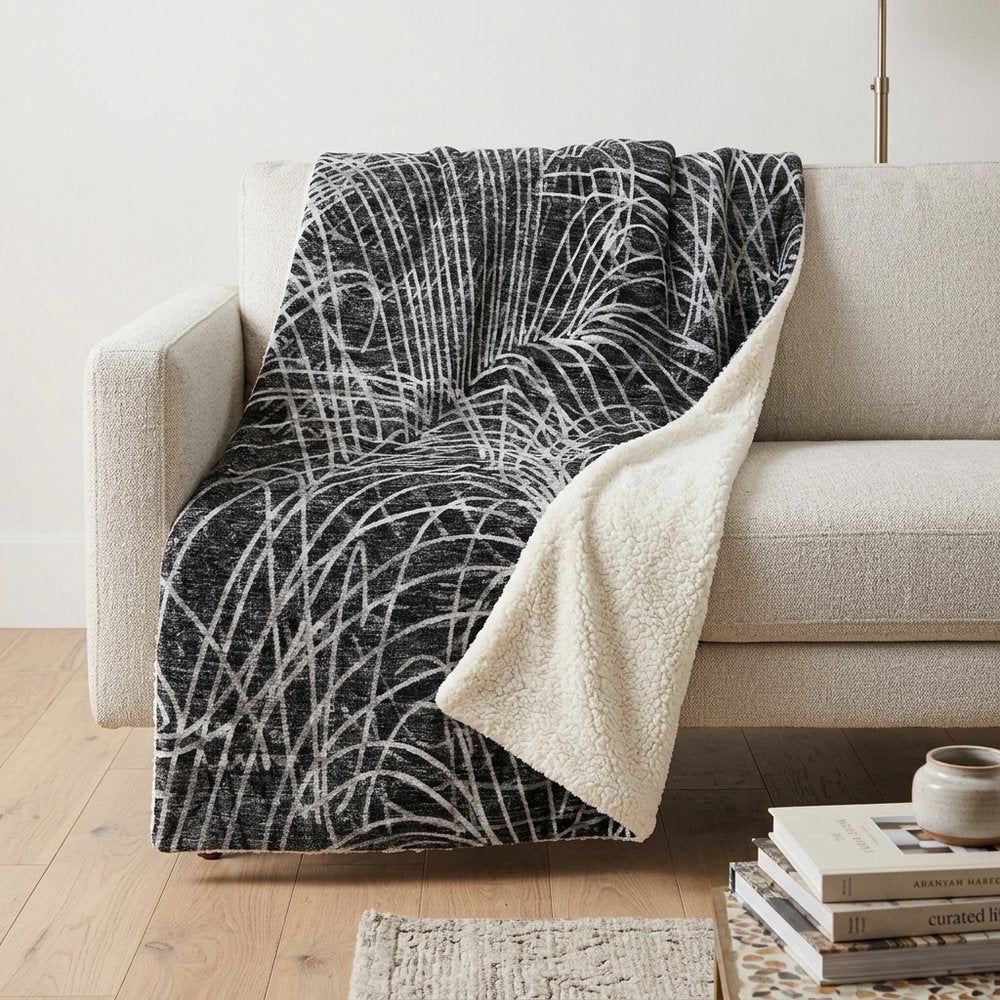 50" X 70" Charcoal And Gray Abstract Polyester Woven Plush Throw Blanket HomeRoots
