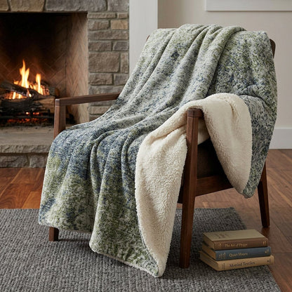 50" X 70" Green And Blue Abstract Polyester Woven Plush Throw Blanket HomeRoots