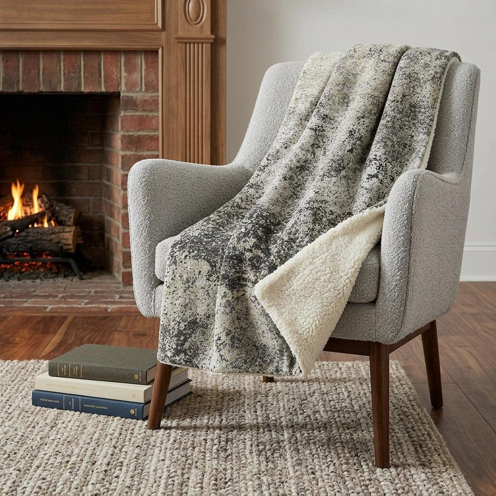 50" X 70" Gray And Black Abstract Polyester Woven Plush Throw Blanket HomeRoots