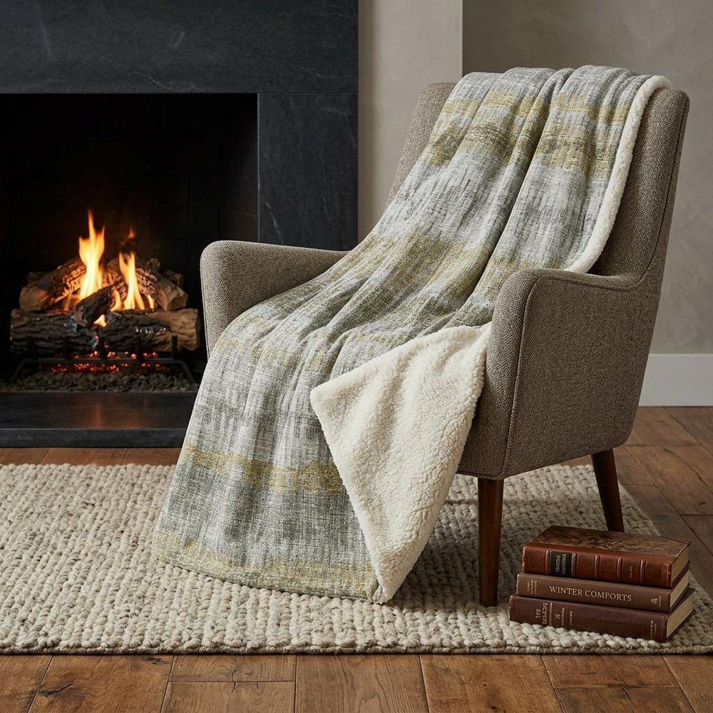 50" X 70" Sage And Gold Abstract Polyester Woven Plush Throw Blanket HomeRoots
