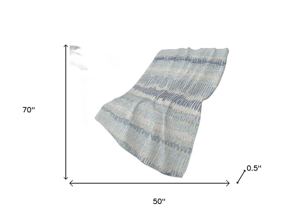 50" X 70" Blue And Beige Abstract Polyester Woven Plush Throw Blanket HomeRoots