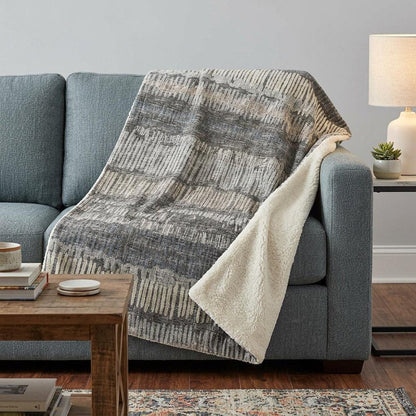 50" X 70" Gray And Charcoal Abstract Polyester Woven Plush Throw Blanket HomeRoots