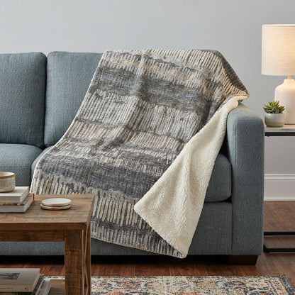 50" X 70" Gray And Charcoal Abstract Polyester Woven Plush Throw Blanket HomeRoots