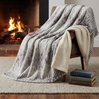 50" X 70" Beige And Gray Geometric Polyester Woven Plush Throw Blanket HomeRoots