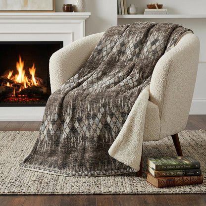 50" X 70" Brown And Beige Geometric Polyester Woven Plush Throw Blanket HomeRoots