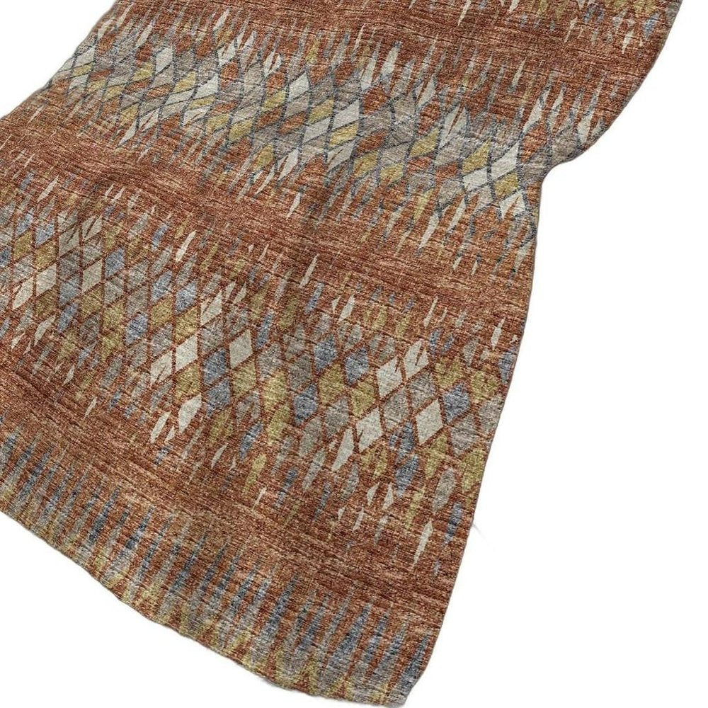 50" X 70" Cinnamon Gold And Blue Geometric Polyester Woven Plush Throw Blanket HomeRoots