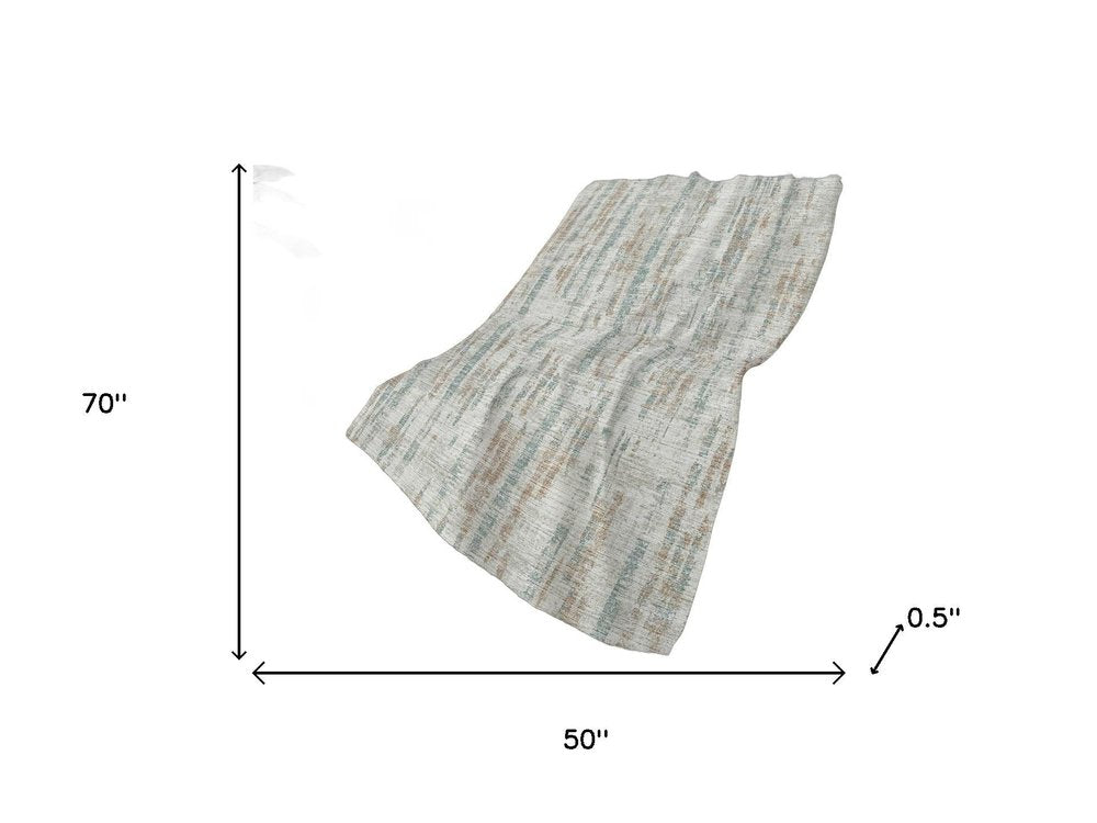 50" X 70" Ivory And Blue Abstract Polyester Woven Plush Throw Blanket HomeRoots