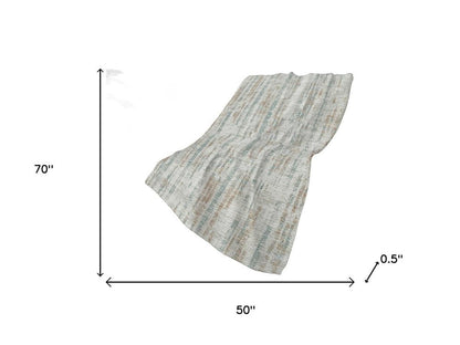 50" X 70" Ivory And Blue Abstract Polyester Woven Plush Throw Blanket HomeRoots