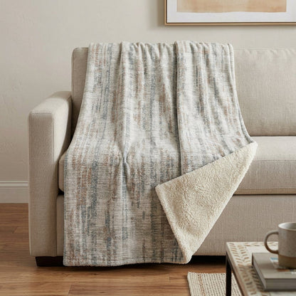 50" X 70" Ivory And Blue Abstract Polyester Woven Plush Throw Blanket HomeRoots