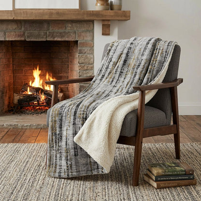 50" X 70" Silver Charcoal And Gold Abstract Polyester Woven Plush Throw Blanket HomeRoots